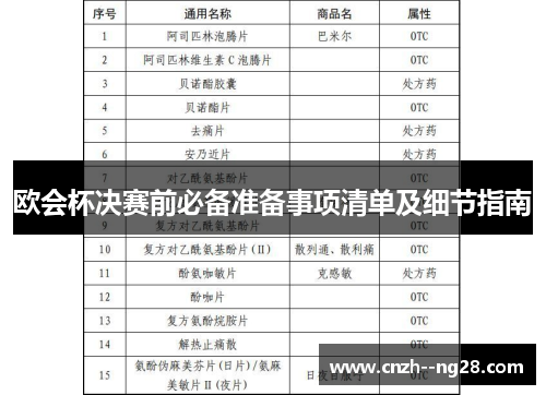 欧会杯决赛前必备准备事项清单及细节指南 欧会杯决赛前必备准备事项清单及细节指南